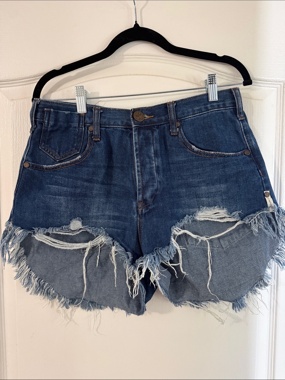 One Teaspoon Dark Blue Distressed Denim Cutoff Shorts